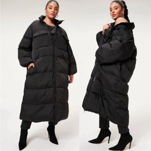 Good American Water-Resistant Long Line Belted Puffer Coat
